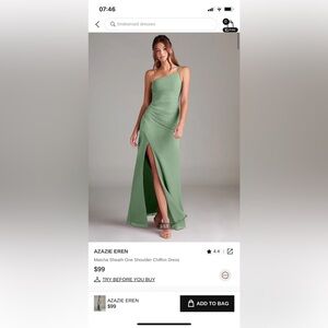 Azazie Eren Matcha Sheath One Shoulder Chiffon Dress